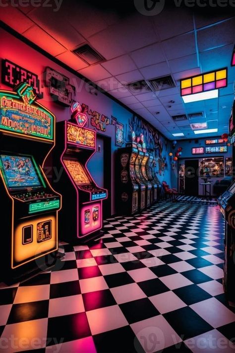 Retro Arcade Carpet, Arcade Room Design, Arcade Room Aesthetic, 90s Arcade Aesthetic, Arcade Layout, 70s Arcade, 80s Arcade Aesthetic, Retro Arcade Aesthetic, Arcade Background