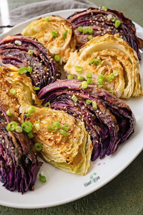 Miso Cabbage, Oven Roasted Cabbage, Roast Cabbage, Roasted Cabbage Recipes, Roasted Red Cabbage, Crock Pot Corned Beef, Cabbage Side Dish, Roasted Cabbage Steaks, Grilled Cabbage