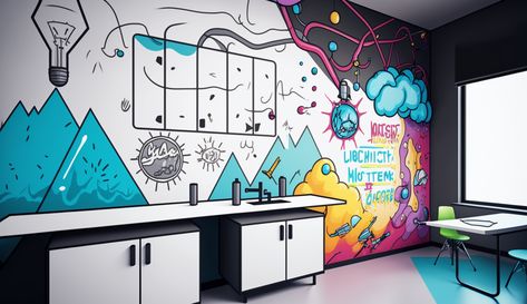 Science Mural Wall, Technology Lab, Mural Wall, Class Design, Classroom Design, Science Lab, Future Classroom, Childrens Room, Designs To Draw