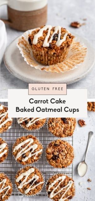 Carrot Cake Baked Oatmeal, Carrot Oatmeal, Oatmeal Cupcakes, Gf Cake, Glutenfri Baking, Oatmeal Bake, Gluten Free Carrot Cake, Baked Oatmeal Cups, Easy Carrot Cake