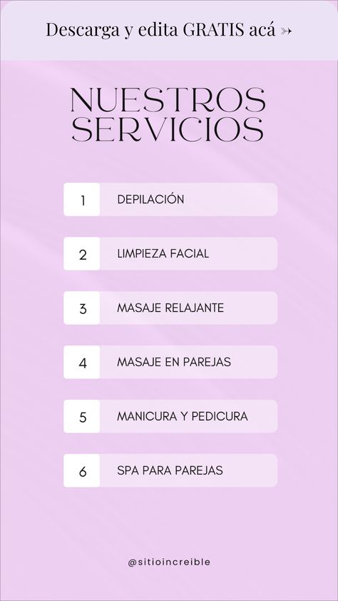 ¡Promociona tu centro de estética y spa con esta plantilla de Canva! Ideal para historias de Instagram, este diseño minimalista en tonos rosa es perfecto para destacar tus servicios. Editable y personalizable, se adapta a tus necesidades sin marcas de agua. Gratis y fácil de usar, descárgala y mejora la visibilidad de tu negocio. Haz clic en la imagen para empezar a crear historias impactantes. #PlantillaGratis #InstagramStories #Spa #CentroDeEstética #MarketingDigital #ServiciosSpa Manicure Y Pedicure, Spa, Makeup, Instagram, Make Up