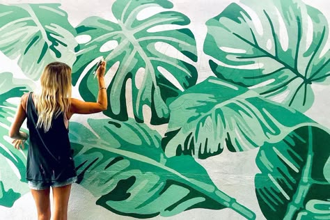 Monstera Mural, Wall Murals Diy, Mural Inspiration, Wall Murals Painted, Bedroom Murals, Wall Painting Decor, Super Food, Murals Street Art, Mural Ideas