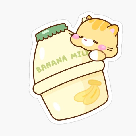 Banana Milk Korean Drawing, Kawaii Banana, Banana Illustration Cute, Mujigae Banana Milk, Banana Milk Sticker, Milk Drawing, Banana Milk, New Sticker, Flip Book