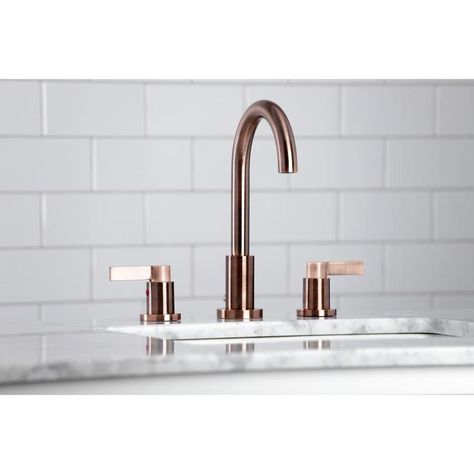 Cottage Bathroom Inspiration, Copper Fixture, Sleek Bathroom, Widespread Bathroom Faucet, Faucet Handles, Kingston Brass, Bathroom Faucet, Bathroom Sink Faucets, Shower Faucet