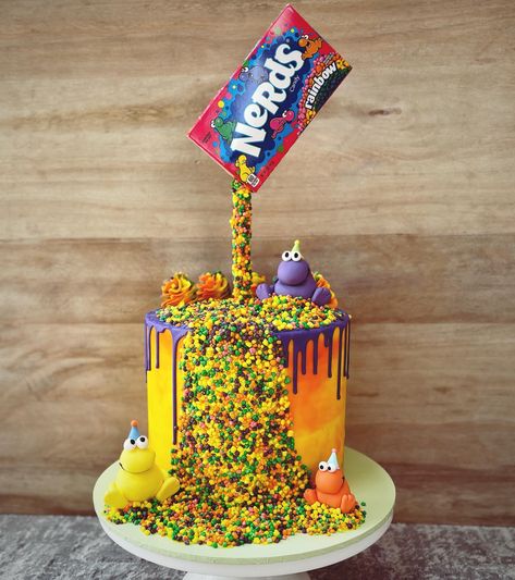 Candy Cakes Ideas, Nerd Birthday Cakes, Nerds Birthday Cake, Nerds Cake, Cake With Gumballs, Nerd Cake, Nerds Candy Birthday Cake, Birthday Cake Made Out Of Candy, Peanut M&m Cake Birthday