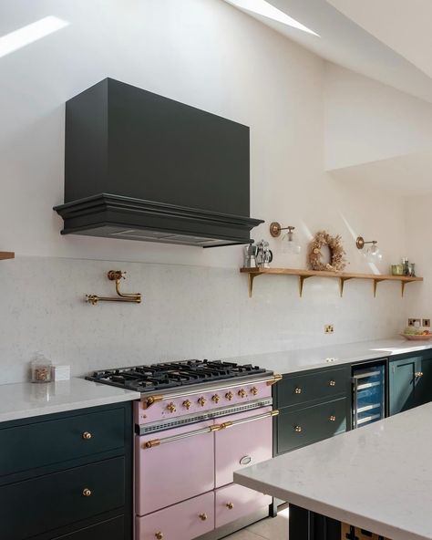 Our colour ‘Rose Quartz’ is the perfect pastel pink shade to bring a pop of colour to your kitchen. The Classic Cluny in Rose Quartz and Brass is pictured here, perfectly complimenting the deep green cabinetry. Credit: @restoringnumber35 Serious Cookers for Serious Cooks™ #lacanche #lacancheuk #mylacanche #rangecooker Interior Kitchen Ideas, Kitchen Navy, Kitchen Ideas Luxury, Ideas Small Kitchen, Range Cookers, Small Kitchen Ideas, Price Increase, Range Cooker, Pink Shade