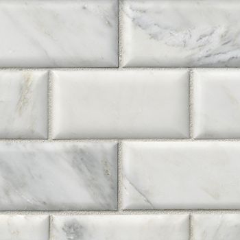 Cottage Backsplash, Stone Subway Tile, Beveled Subway Tile Backsplash, Bathroom Vanity Area, Glam Kitchen Decor, Kitchen Wall Tile, Backsplash With White Cabinets, Kitchen Backsplash Trends, Beveled Subway Tile