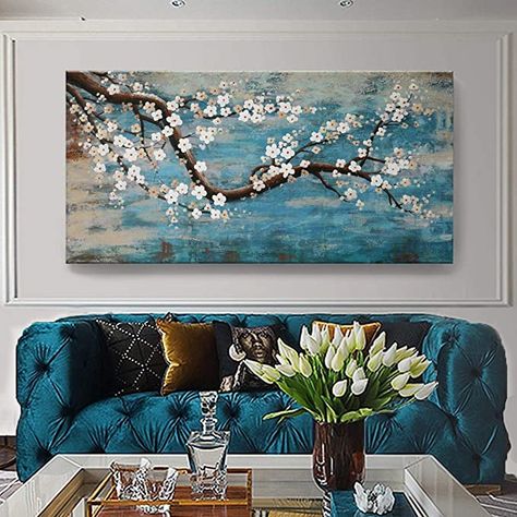 Large Flower Wall Art, Huge Wall Art, Teal Wall Art, Wal Art, Bedroom Artwork, Soyut Sanat Tabloları, Artwork For Living Room, Oil Painting Flowers, Art Painting Acrylic