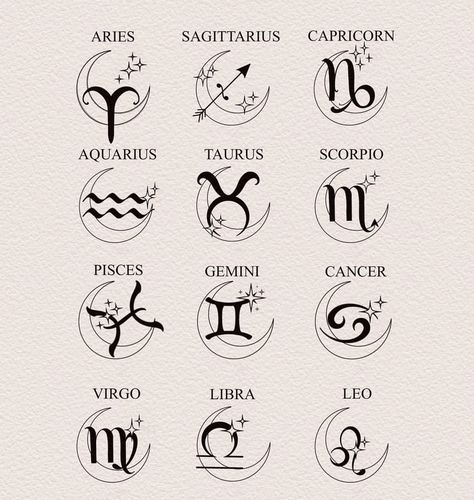 Zodiac Symbols Tattoos, Zodiac Star Signs Tattoos, Cancerian Star Sign Tattoo, Dainty Scorpio Tattoo, Star Signs Tattoos, Capricorn Star Tattoo, Capricorn Zodiac Sign Tattoo, 12 Zodiac Signs Art, Aries Inspired Tattoo