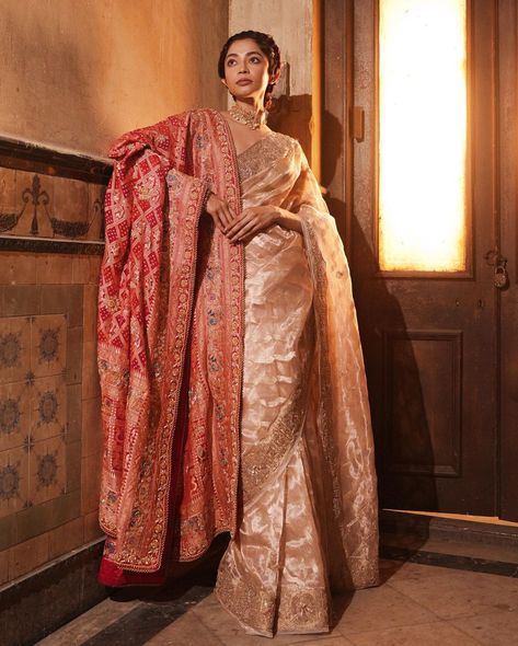 Deepika Padukone Banarasi Saree, Indian Royal Clothing, Royal Look Indian Dress, Heavy Saree Look, Bride Sister Dress Indian Weddings, Gujrati Wedding Brides, Saree For Mom Indian Weddings, Traditional South Indian Saree Look, Saree With Dupatta Draping