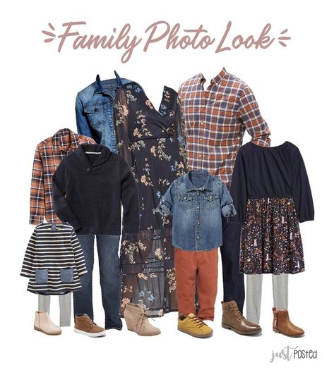 Looking for what to wear for Family Pictures? Here is the perfect look featuring lots of navy, orange, gray, denim and rust colors! It's a great coordinating look for family photos!  #ShopStyle #shopthelook #FamilyPictures #FamilyPhotos #Justposted #justpostedblog Fall Family Outfits For Pictures, Family Outfits For Pictures, Fall Family Outfits, Family Photos What To Wear, Christmas Pictures Outfits, Family Portrait Outfits, Summer Family Pictures, Family Photo Colors, Fall Family Photo Outfits