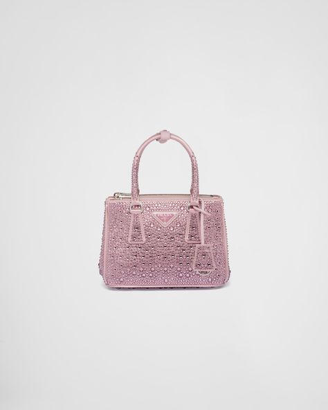 Alabaster Pink Prada Galleria Satin Mini-bag With Crystals | PRADA Prada Galleria Mini, Prada Galleria Bag, Galleria Vittorio Emanuele Ii, Prada Galleria, Expensive Bag, Prada Collection, Crystal Bags, Triangle Logo, Mini Purse