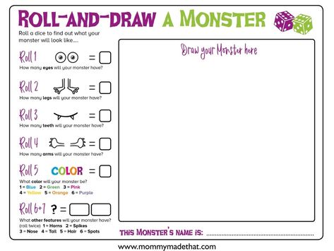 Make Your Own Monster Game for Kids Halloween Paint By Number Printable, Roll A Monster Free Printable, Monster Dice Game, Monster Games For Kids, Roll A Monster, Build Your Own Monster, Build A Monster, Draw A Monster, Halloween Science Activities