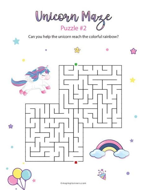 Kids Puzzles Printable, Unicorn Activities For Kids, Unicorn Activities, Maze For Kids, Mazes For Kids Printable, Bingo For Kids, Printable Mazes, Unicorn Themed Birthday Party, Mazes For Kids