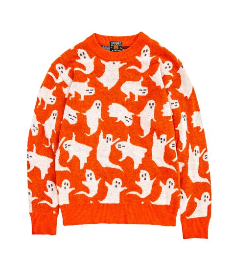 Step into a ghostly world of playful spookiness with our new Ghouls Gone Wild Sweater! An autumnal orange hue and a whimsical pattern of floating ghosts decorate this eerily playful sweater, made for a frightful fall season. Each ghoul features distinctive expressions and is uniquely placed to help bring your most spirited Halloween adventures to life! Product Details: Hand Wash Cold, Air Dry or Dry Clean Woven Label 80% Wool 20% Nylon Unisex Tailored Fit--Ladies should size down one size Import Spooky Sweater, Nostalgic Halloween, Pull Orange, Floating Ghosts, Alt Clothing, Halloween Clothes, Monogram Outfit, Halloween Sweater, Halloween Vibes