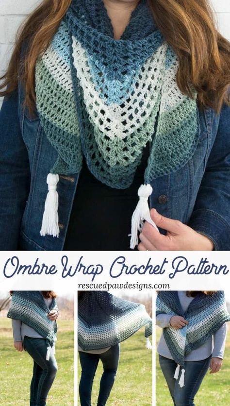 Crochet Baby Wrap, Crocheted Shawl, Crochet Shawl Pattern, Crochet Wrap Pattern, Crochet Poncho Free Pattern, Ombre Yarn, Crochet Headband Pattern, Crochet Triangle, Crochet Shawls And Wraps