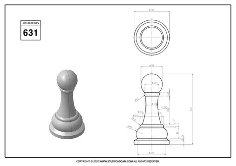 3D CAD EXERCISES 631 - STUDYCADCAM Autocad 3d Modeling, 3d Cad Exercises, Diy Chess Set, Isometric Drawing Exercises, Autocad Isometric Drawing, 3d Tiskárna, Solidworks Tutorial, 3d Geometry, Autocad Tutorial