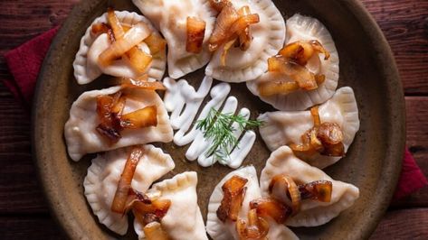 Perfect pan-fried bacon, mushroom and spinach dumplings - Starts at 60 Poland Facts, Ohio Food, Cleveland Food, Interesting Fun Facts, Side Ideas, Pan Fried Dumplings, Bacon Stuffed Mushrooms, German Potato Salad, Polish Recipes