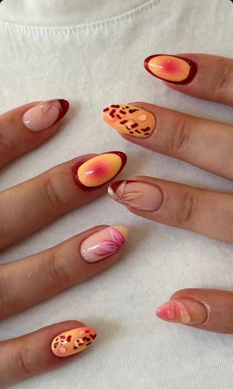 Beachy Fall Nails, Mexican Acrylic Nails Design, Simple Tropical Nails, Nails Acrylic Summer 2024, Cute Thanksgiving Nail Designs, Short Funky Nail Designs, Tropical Christmas Nails, Nails For Hawaii, Simple Beach Nails