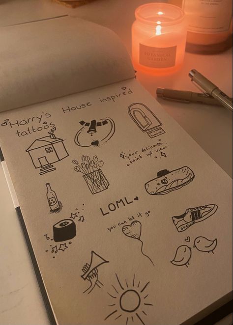 Harrys House Gifts, Harry Styles Drawing Sketches Easy, Harry Styles Harrys House Tattoos, Harry Styles House Tattoo, Harry’s Tattoos, Harry Styles Doodles Easy, Harry Styles Tattoos Harrys House, Harry Coded Tattoos, Harry’s House Drawing