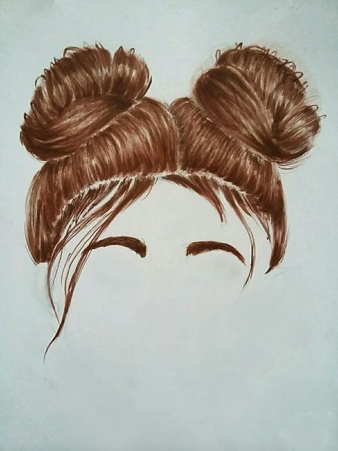 Drawing of a Two buns hairstyle. ♡ 2 Buns Hairstyle, Two Buns Hairstyle, Hair Drawings, Cartoon Inspiration, Hairstyles Drawing, High Bun Hairstyles, Two Buns, Face Artwork, Draw Hair