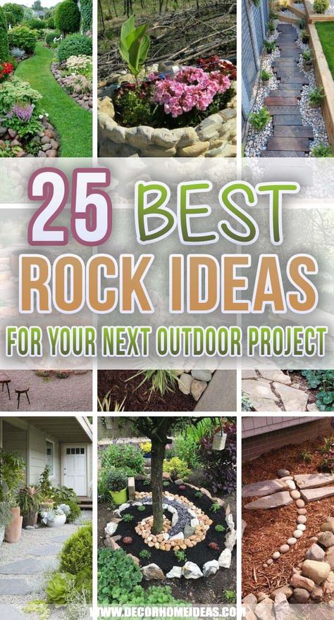 Best Rock Ideas For Your Next Outdoor Projects. Get inspired with these awesome rock ideas for your next outdoor project. Make your garden more appealing by adding some rocks and boulders. #decorhomeideas Landscaping Rocks Ideas, Rock Designs For Gardens, Yard Ideas With Rocks, Outside Rock Landscaping, How To Stack Rocks For Landscaping, Garden With Rocks And Pots, Small Rock Gardens With Plants, Rocky Yard Landscaping, Stone Ideas For Garden