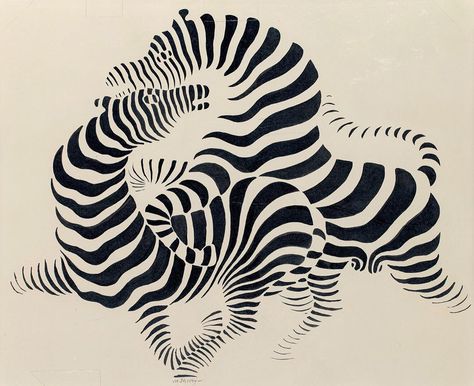 Zèbres-A - Victor Vasarely (1938). This formative ink-on-paper work "stands out as pivotal to the growth of one of the most under-… Illusion Kunst, Bayeux Tapestry, Avant Garde Artists, Victor Vasarely, Optical Illusions Art, Josef Albers, Optical Art, Illusion Art, British Artist