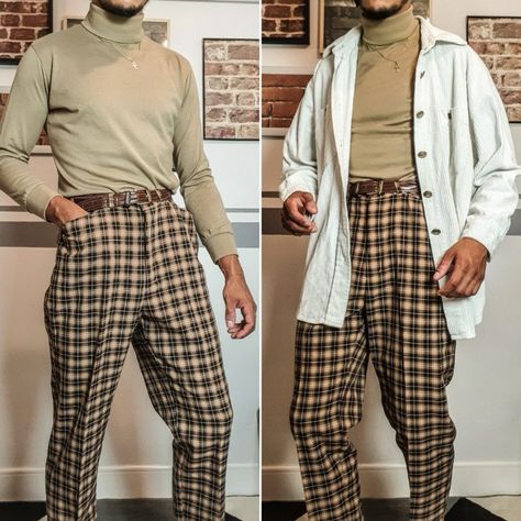 Art Teacher Outfits Aesthetic Male, Male Art Teacher Outfits, Brown Checkered Pants Outfit, Checkered Pants Outfit Men, Male Teacher Outfits, Outfit Edits, Checkered Pants Outfit, 80s Style Outfits, Aesthetic Outfits Plus Size