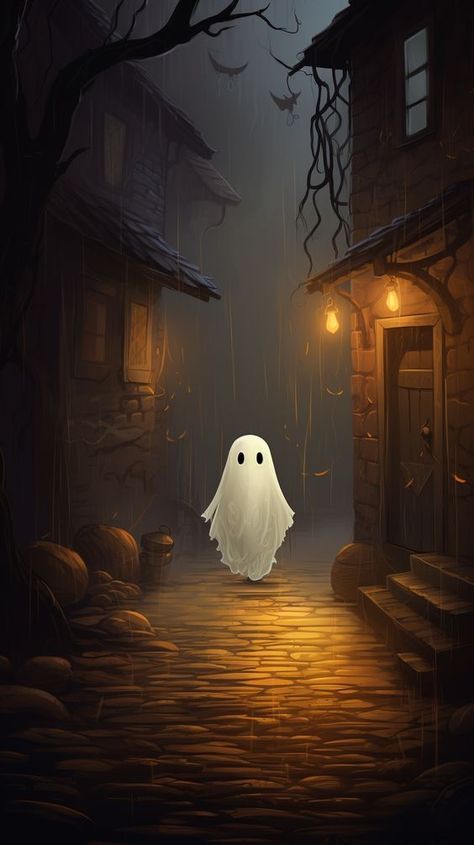 Vibes Art Wallpaper, Cute Cartoon Ghost, Cartoon Ghost, Halloween Wallpaper Iphone Backgrounds, Halloween Wallpaper Cute, Ghost Cartoon, Halloween Artwork, Vibes Art, Halloween Wallpaper Iphone