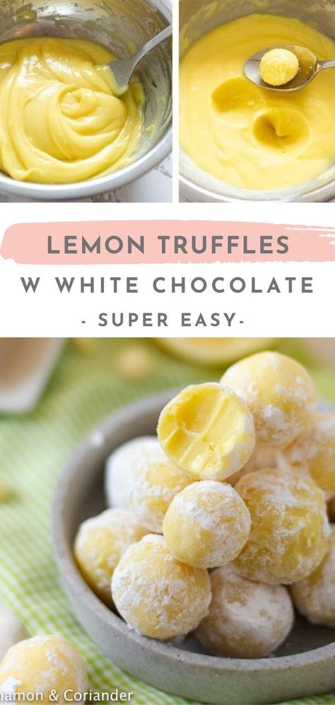 Citron Recept, Lemon Cream Pie, Lemon White Chocolate, Christmas Cookie Tray, Glutenfri Baking, Lemon Truffles, White Chocolate Truffles, Lemon Dessert Recipes, Truffle Recipe Chocolate