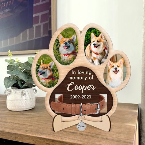 This wooden pet collar sign makes a heartfelt gift for those grieving the loss of a beloved pet, serving as a touching tribute to the bond shared between them.  Customize it with a photo 📷 and the pet's name 🐾 for a unique touch. Crafted from durable yet lightweight plywood, it's built to last.  Choose from various sizes to suit your preference: Small (S):  7.2 inches Medium (M): 9.2 inches Large (L): 12.3 inches Extra Large (XL):  14.3 inches Our advanced UV printing technology ensures the ph Lézervágott Fa, Idee Cricut, Laser Cut Wood Crafts, Laser Engraved Ideas, Gift For Dog Lover, Dog Crafts, Pet Loss Gifts, Pet Memorial Gifts, Cricut Craft Room