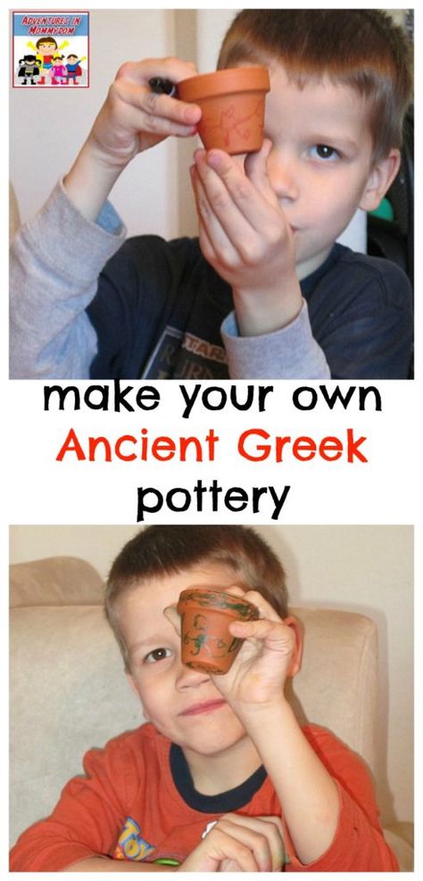 Ancient Greeks for preschool, make your own Ancient Greece inspired terracotta pot in this super quick and simple craft Ancient Greece Crafts, Greek Activities, Greek Crafts, Homeschooling Preschool, Messy Life, Ancient Greek Pottery, World History Lessons, Teacher Board, Greek Pottery