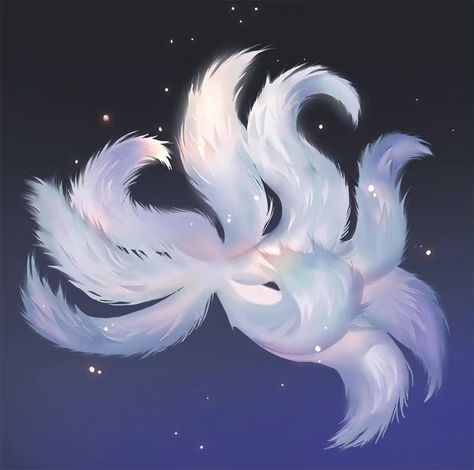 Kitsune Tail Drawing, Kitsune 9 Tails, Fox Tail Drawing Reference, Nine Tale Fox Art, Kitsune Powers, Animal Ears Reference, Gumiho Aesthetic, Gumiho Art, Nine Tailed Fox Art