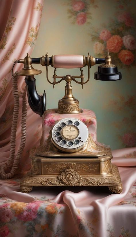 Old Telephones Vintage, Aesthetic Landline Phone, Old Phone Aesthetic Vintage, Landline Phone Aesthetic, Wooden Telephone, Pink Telephone, Old Telephone, Boho Dorm Room, Antique Phone