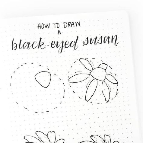 Liz • Bullet Journal on Instagram: "Happy Saturday, everyone! It's a rainy morning here, so E and I curled up by the fire and each drew our own flower tutorials. This is a simple black-eyed Susan . I'll be drawing these all over my spreads for next week! What tutorial do you guys want to see next week? 🌼" How To Draw Black Eyed Susan, Black Eyed Susan Watercolor Paintings, Black Eyed Susan Flower Drawing, Black Eyed Susan Drawing, Black Eyed Susan Flower, Happy Saturday Everyone, Draw Flowers, Pencil Drawing Tutorials, Flower Drawings