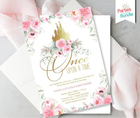 Once Upon A Time Birthday, Storybook Invitation, Fairytale Invitation, Pink Princess Birthday, Circus Invitations, Baby Shower Princess Theme, Birthday Fit, Princess Birthday Invitations, Invitation Pink