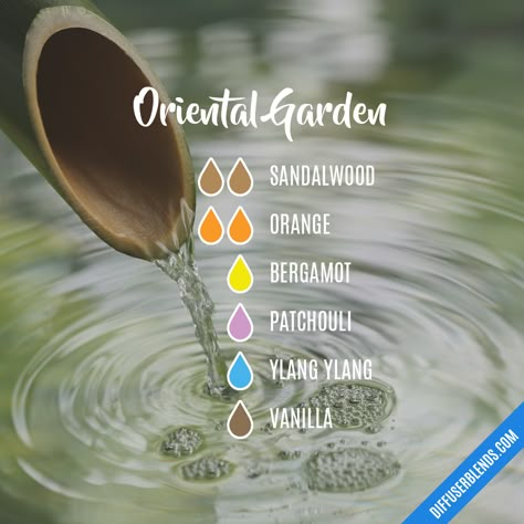 Oriental Garden | DiffuserBlends.com Vetiver Essential Oil Uses, Lilin Aroma, Perfume Versace, Essential Oil Perfumes Recipes, Eo Blends, Essential Oil Combinations, Vetiver Essential Oil, Essential Oil Diffuser Blends Recipes, Essential Oils Guide