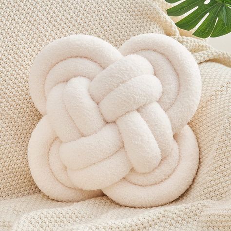 Xiashrk Knot Pillow Ball, Decorative Throw Pillows with Soft Lamb Fleece Fabric for Bed Living Room, Knotted Pillow Home Decor Handmade Square Plush Cushion for Couch Star Knot, Knotted Pillow, Ivory Throw Pillows, Pillow Ball, Knot Cushion, Office Dog, Bed Floor, Knot Pillow, Round Throw Pillows