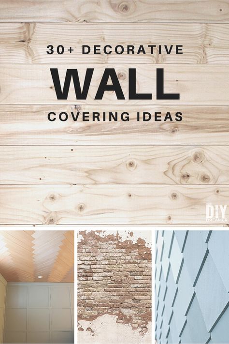 Cheap Wall Covering, Wall Covering Ideas, Bathroom Wall Coverings, Wood Wall Covering, Wall Stencils Diy, Decorative Walls, Fabric Covered Walls, Diy Wood Wall, Brick Interior Wall