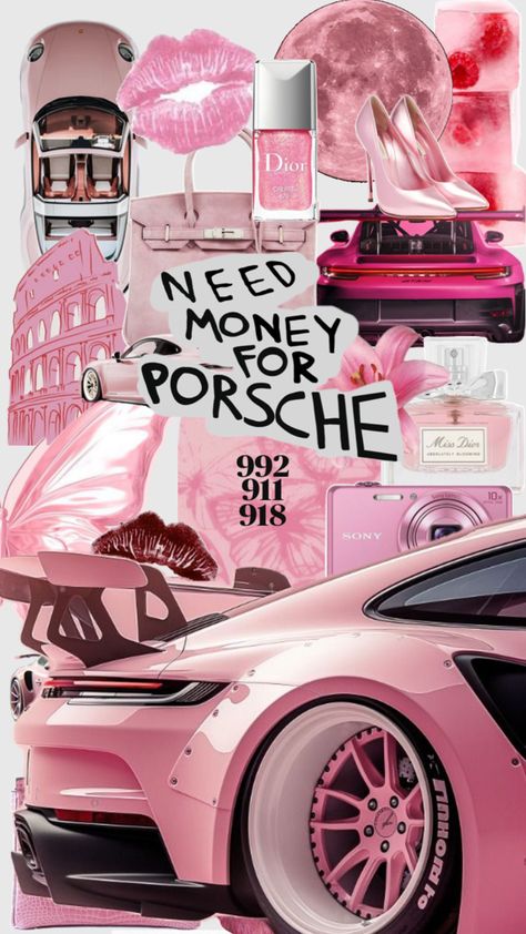 Porsche Aesthetic, Need Money For Porsche, Pink Porsche, Pink Wallpaper Laptop, Affirmation Manifestation, Pink Cars, Pretty Bike, Pop Stickers, Simple Phone Wallpapers