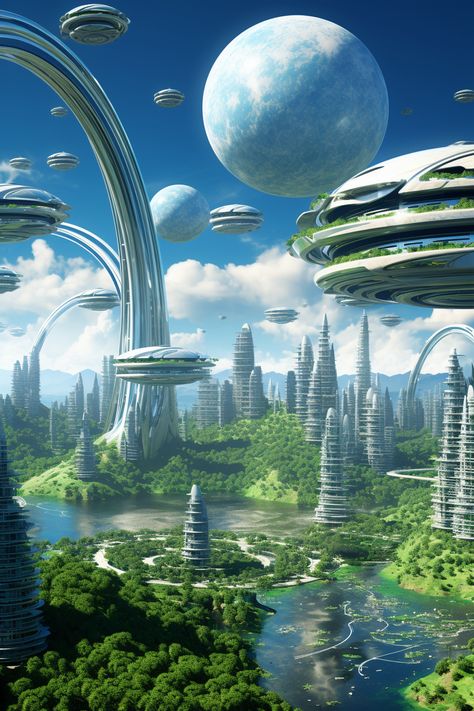 Rainforest City, Futuristic Town, Alien Cities, Eco Futurism, Future Utopia, Utopia World, Futuristic City Utopia, Kota Masa Depan, Star Wars Travel Posters