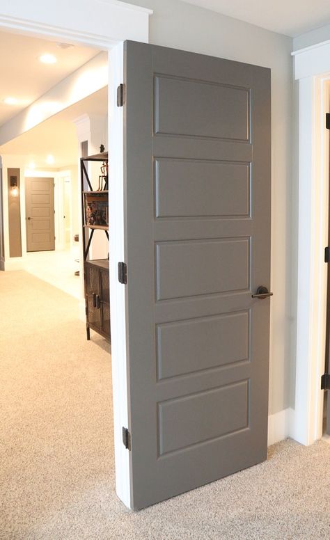 Interior door painted with Kwal paint in the color Brainchild Indoor Door Colors, Interior Door Color, Gray Interior Doors, Hallway Doors, Interior Door Colors, Grey Interior Doors, Modern Carpets Design, Painted Interior Doors, Interior Door Styles