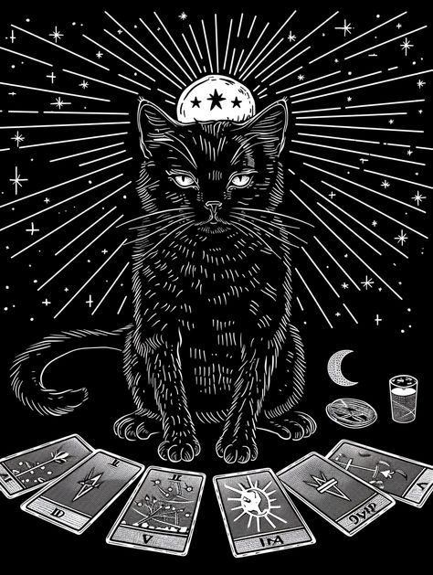 Inspiring artwork mentored by ThetaCursed, License: CC BY-NC 4.0 Black Cat Sitting, Moon Luna, Black Cat Art, Tarot Art, A Black Cat, Cat Sitting, Tarot Cards, Cat Art, Black Cat