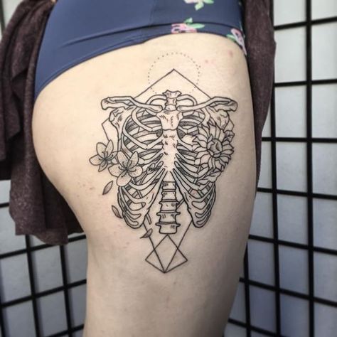 Skeleton Geometric Tattoo, Rib Cage Skeleton Tattoos, Tattoo Of A Ribcage, Anatomical Ribcage Tattoo, Skeleton Nurse Tattoo, Medical Sleeve Tattoo, Skeleton Plant Tattoo, Skeleton Torso Tattoo, Tattoo Of Ribcage