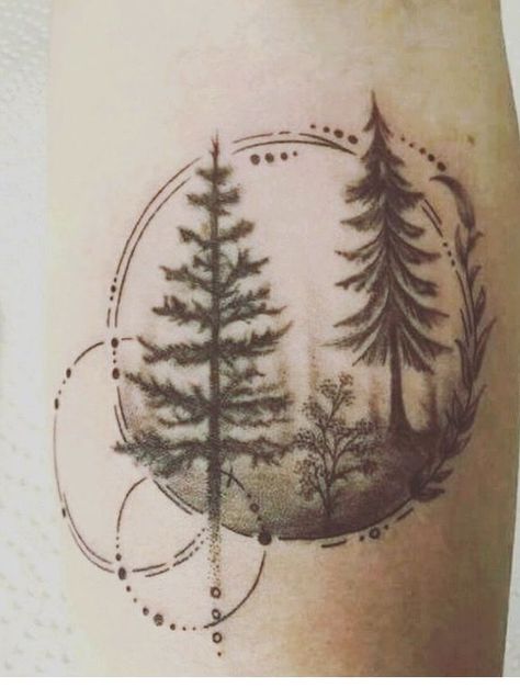 Kodama Tattoo, Tattoo Tree, Tattoo Nature, Circle Tattoos, Landscape Tattoo, Forest Tattoos, Tree Tattoo Designs, Tree Of Life Tattoo, Tattoo Me