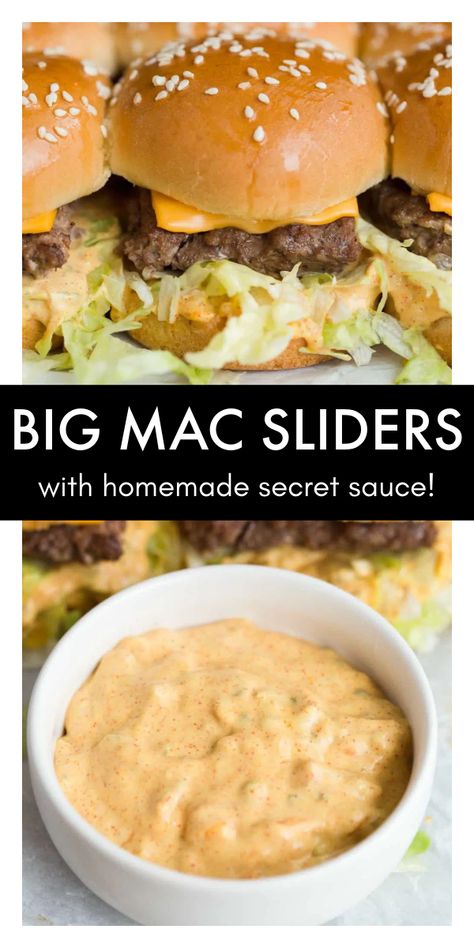 Skip the drive-through line and make your own Big Mac at home! Big Mac Sliders tastes exactly like McDonald’s, in the form of cute little sliders! Big Mac Burgers, Sliders Healthy, Big Mac Sliders, Easy Slider Recipes, Homemade Big Mac, Easy Slider, Philly Cheese Steak Sliders, Cheeseburger Sliders, Burger Sliders