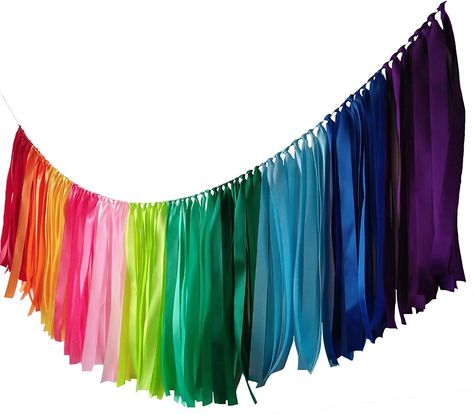 Banner Photography, Rainbow Banner, Photo Garland, Rainbow Party Decorations, Bridal Shower Balloons, Backdrop Decor, Nursery Rainbow, Rainbow Ribbon, Ribbon Garland