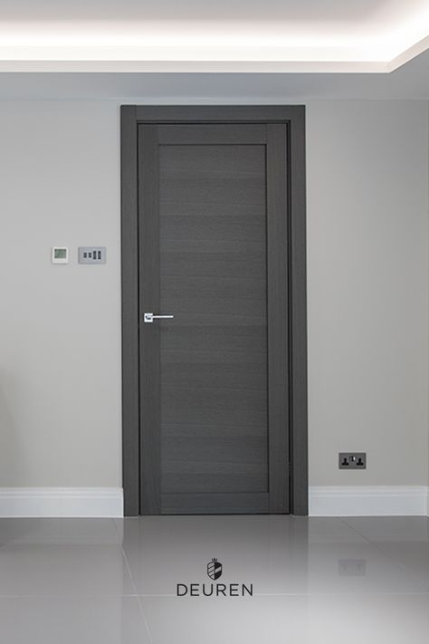 Deuren's Gio door design is a modern framed, inset panel design. Shown is the luxurious shadow grey, oak finish and many other wooden veneers are availble. Alternatively, Gio can be painted in your favourite Farrow & Ball hue or RAL colour with the option of smooth or grained texture. Configuration options include; hinged, sliding, pocket and pivot. Internal Doors Modern, Contemporary Internal Doors, Grey Internal Doors, Grey Interior Doors, Contemporary Interior Doors, Luxury Door, Veneer Door, Bedroom Door Design, Doors Interior Modern