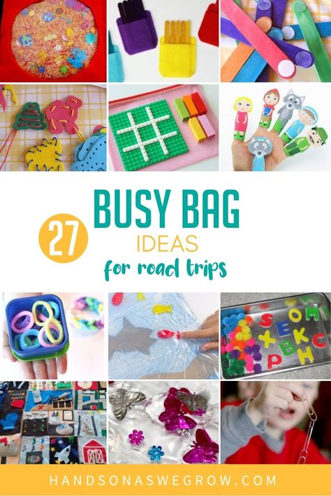 Keep the fun going on the road with 27 awesome busy bag ideas that are perfect for road trips! Busy Bag Activities, Toddler Travel Bag, Quiet Bags, Toddler Car Activities, Busy Bag Ideas, Road Trip Toys, Toddler Road Trip, Kids Travel Bags, Toddler Busy Bags