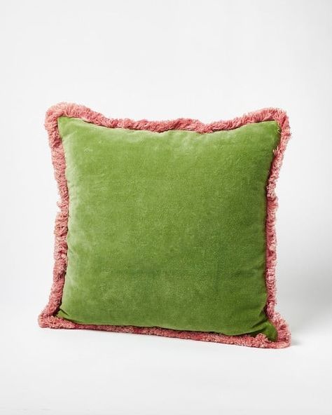 Velvet Fringe, Soft Furnishings Cushions, Green Sofa, Pink Cushions, Green Cushions, Green Throw Pillows, Pink Pillows, Green Pillows, Oliver Bonas